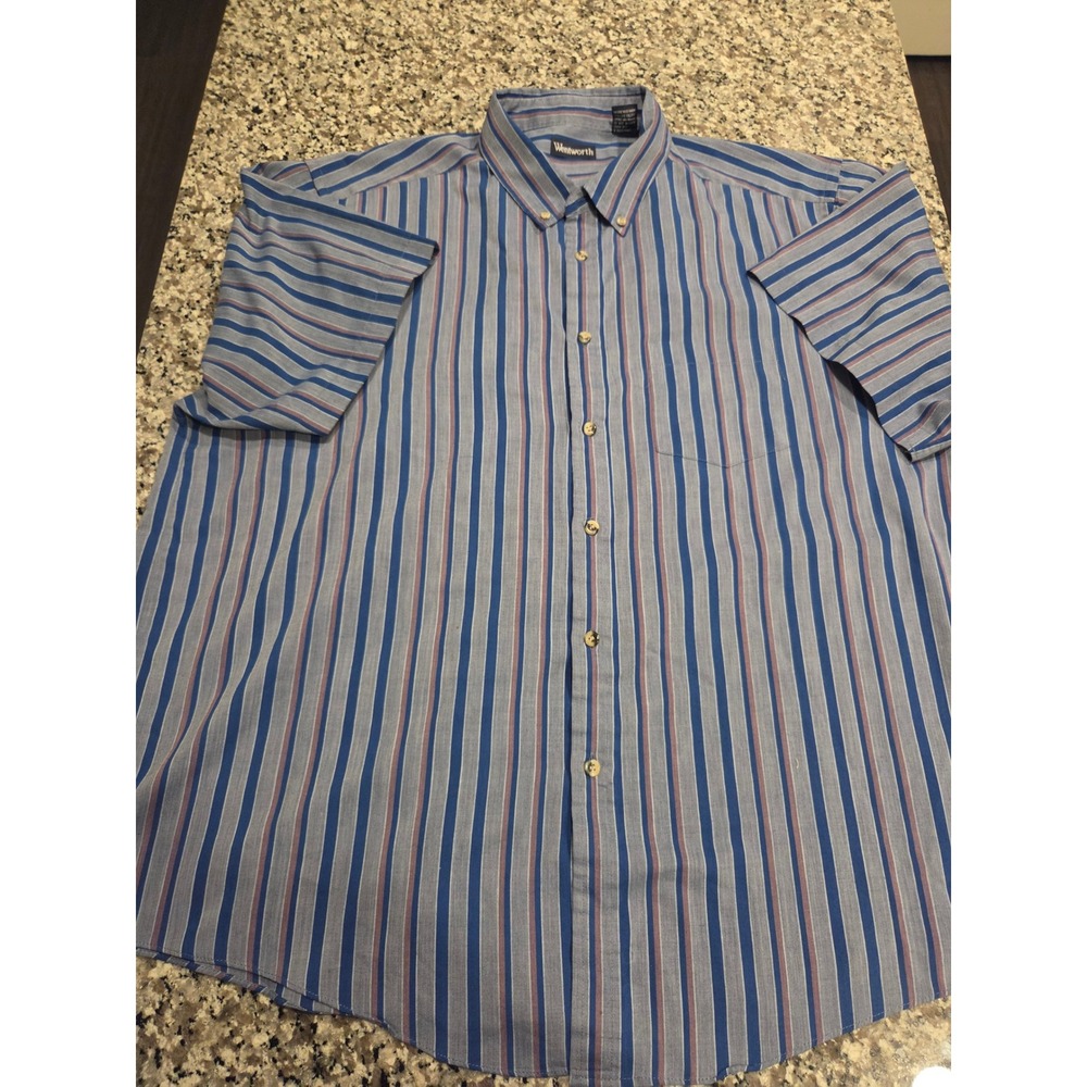 Wentworth Mens XXL Blue Striped Short Sleeve Button Down Shirt 8401